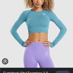 GymShark Small Teal Vital Seamless 2.0 Long Sleeve Work Out Crop Top
